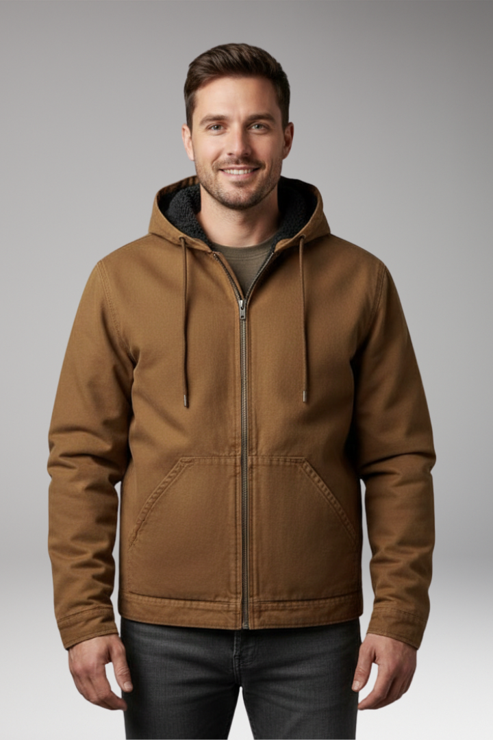 Men's Jacket with Hood and Zipper Closure