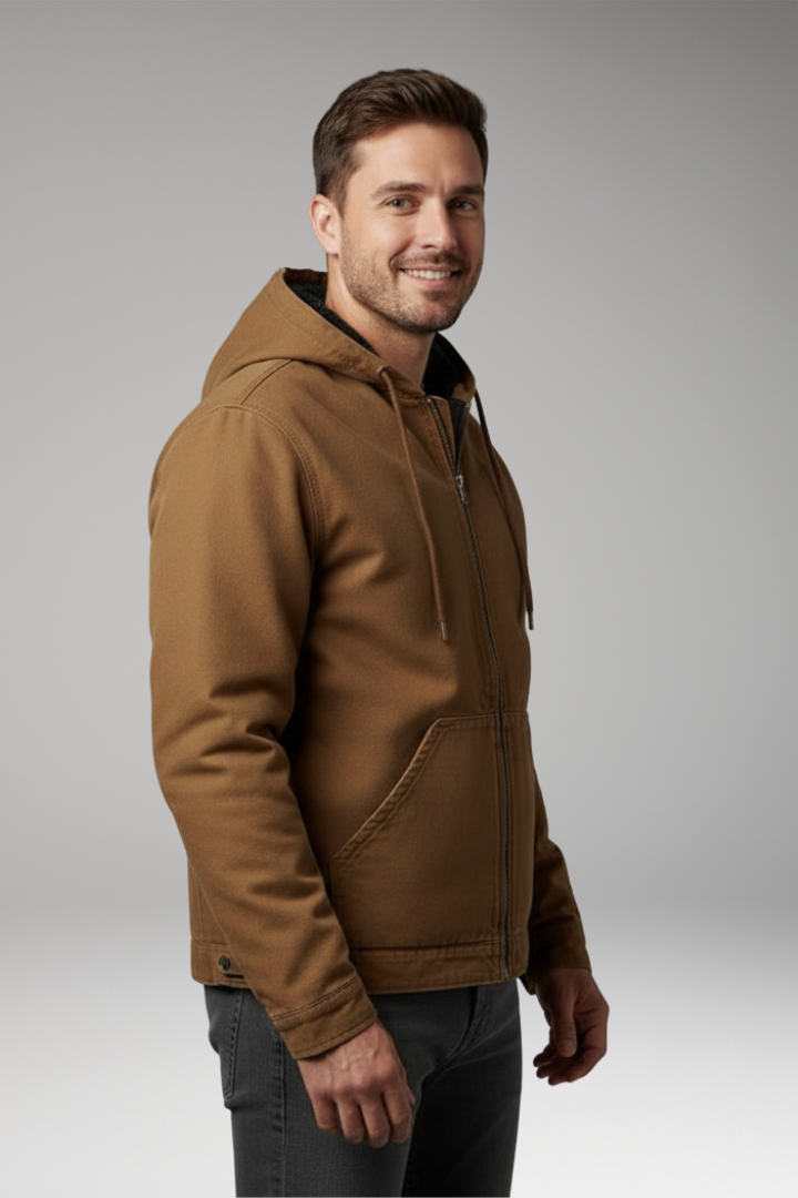 Men's Jacket with Hood and Zipper Closure