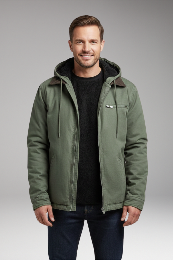 Men's Jacket with Hood and Zipper Closure