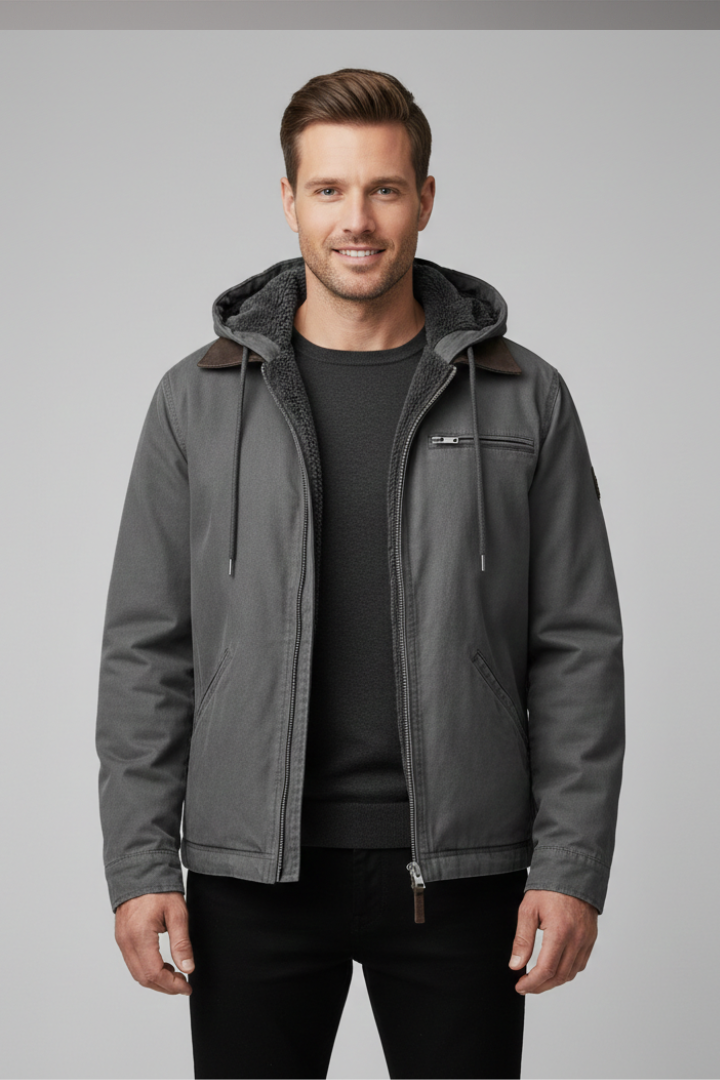 Men's Jacket with Hood and Zipper Closure