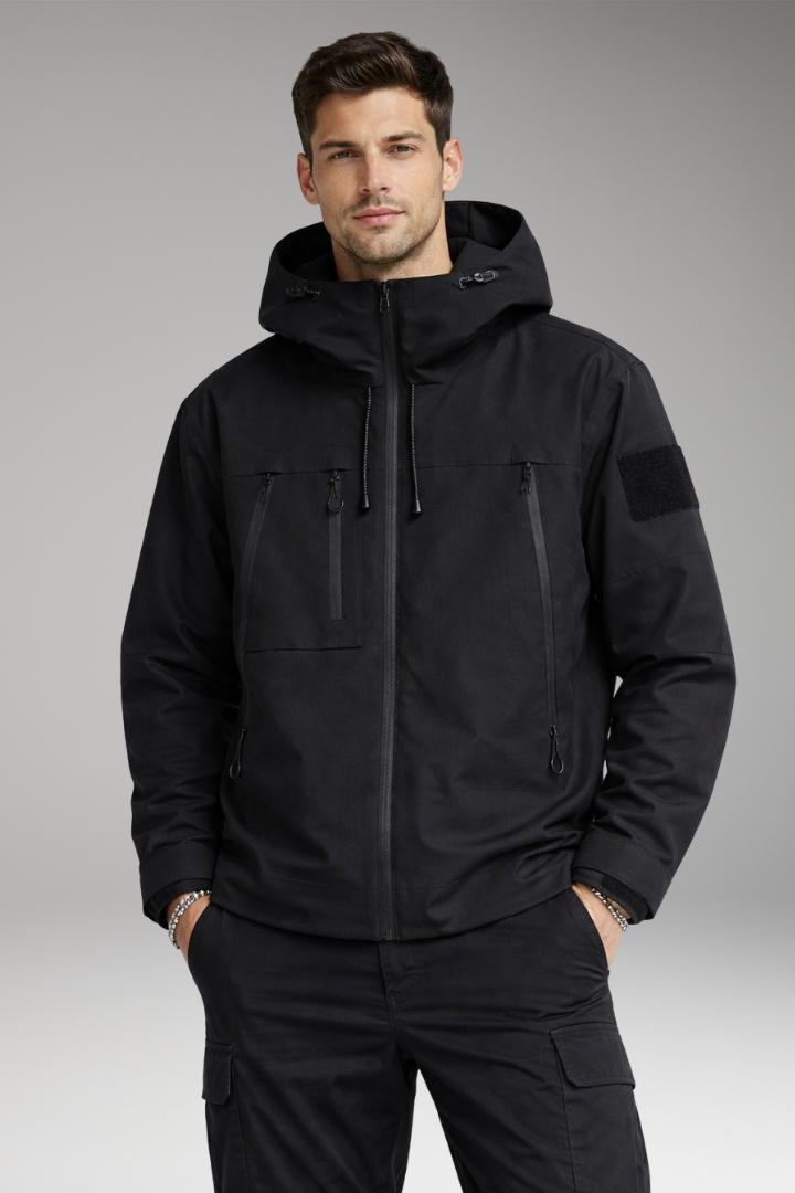 Men's Jacket with Hood and Zippered Pockets