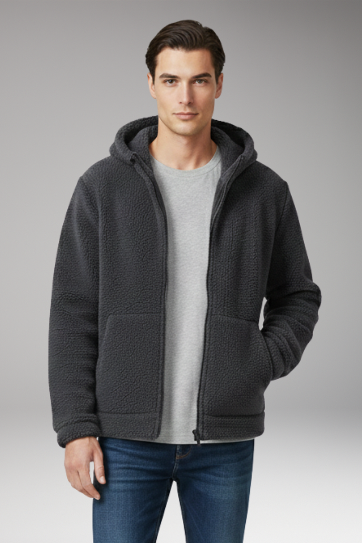 Men's Jacket with Hooded Neckline and Zipper Closure
