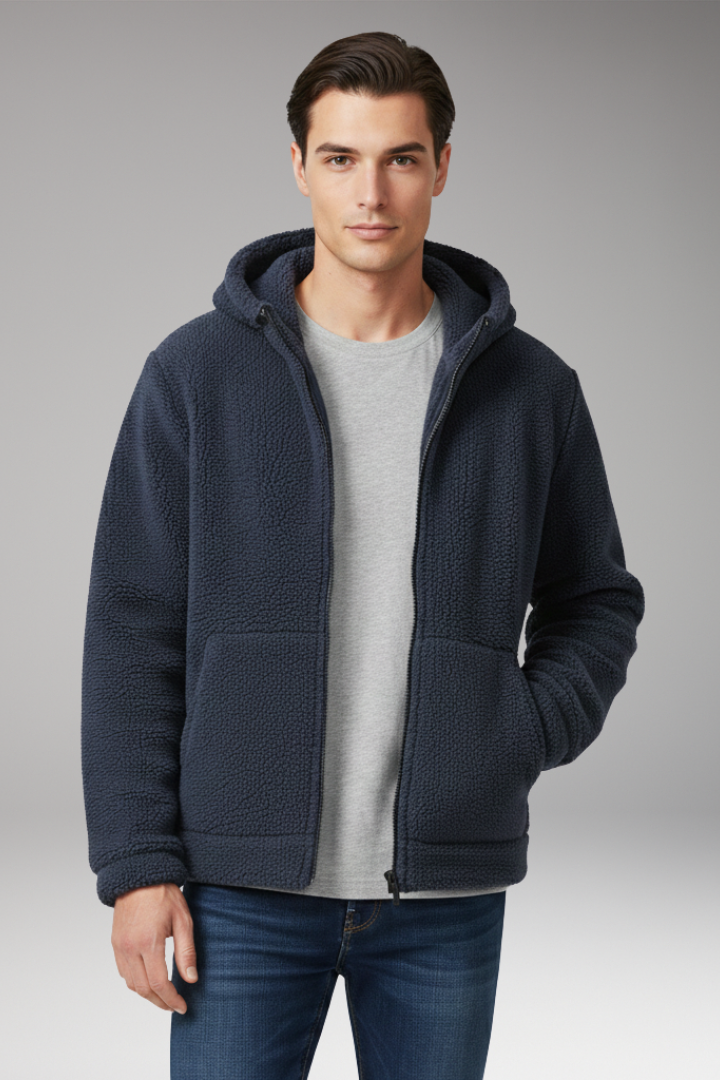 Men's Jacket with Hooded Neckline and Zipper Closure