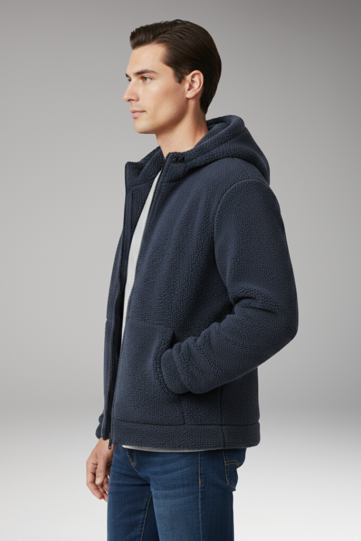 Men's Jacket with Hooded Neckline and Zipper Closure