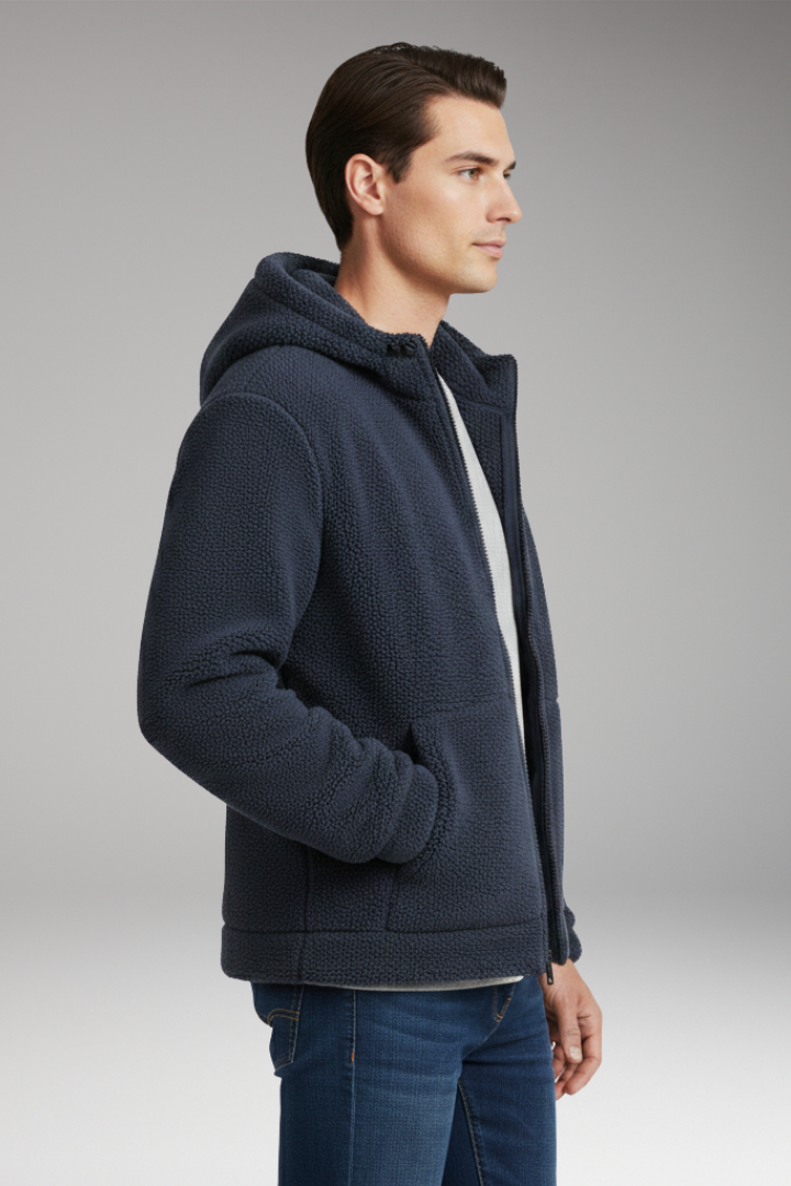 Men's Jacket with Hooded Neckline and Zipper Closure