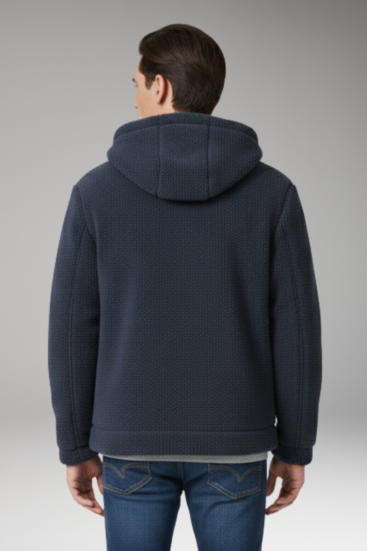 Men's Jacket with Hooded Neckline and Zipper Closure