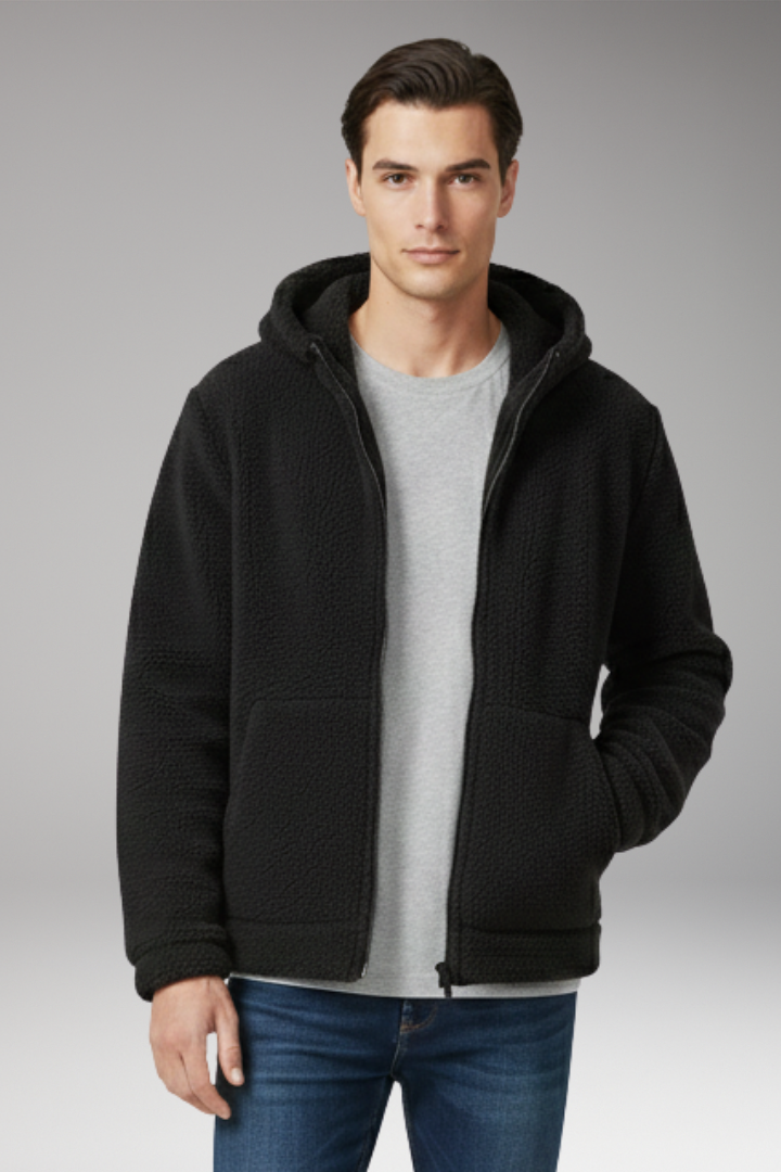 Men's Jacket with Hooded Neckline and Zipper Closure