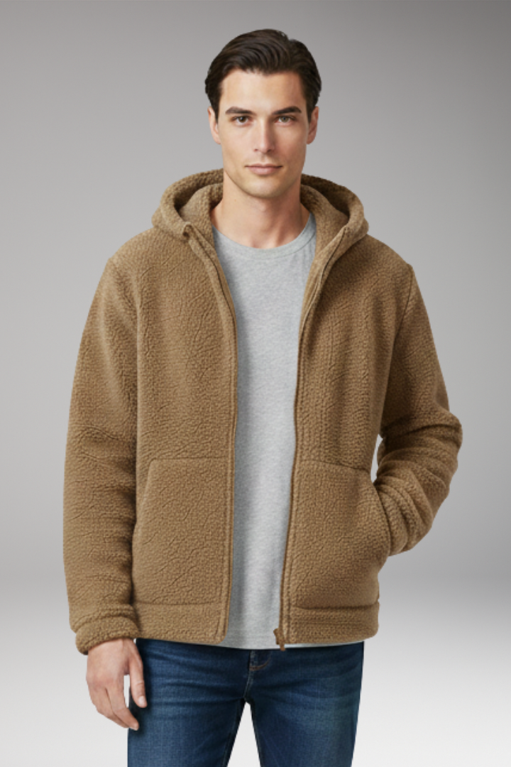 Men's Jacket with Hooded Neckline and Zipper Closure