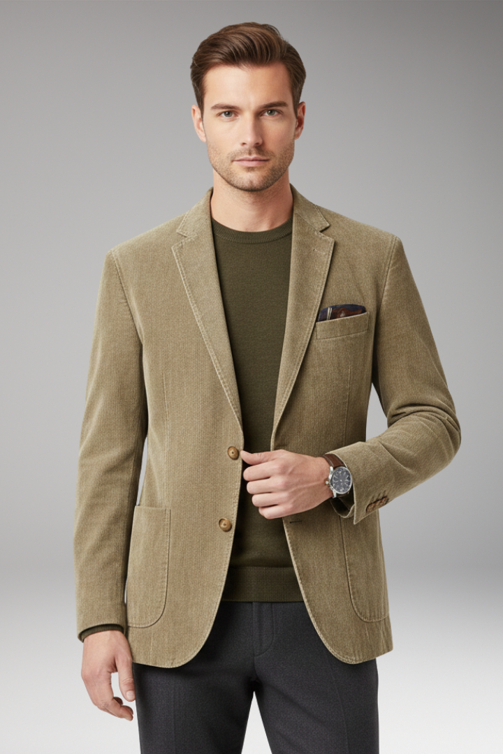 Men's Jacket with Notched Lapels and Two-Button Closure
