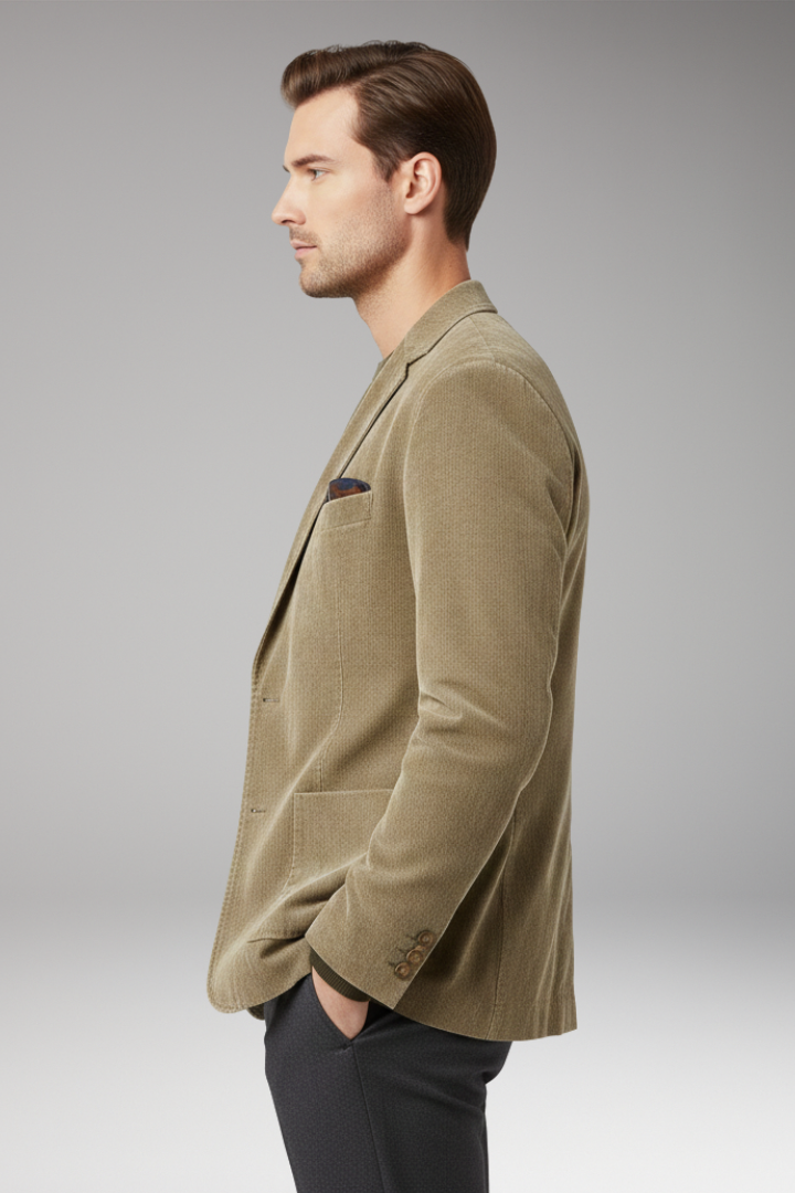 Men's Jacket with Notched Lapels and Two-Button Closure