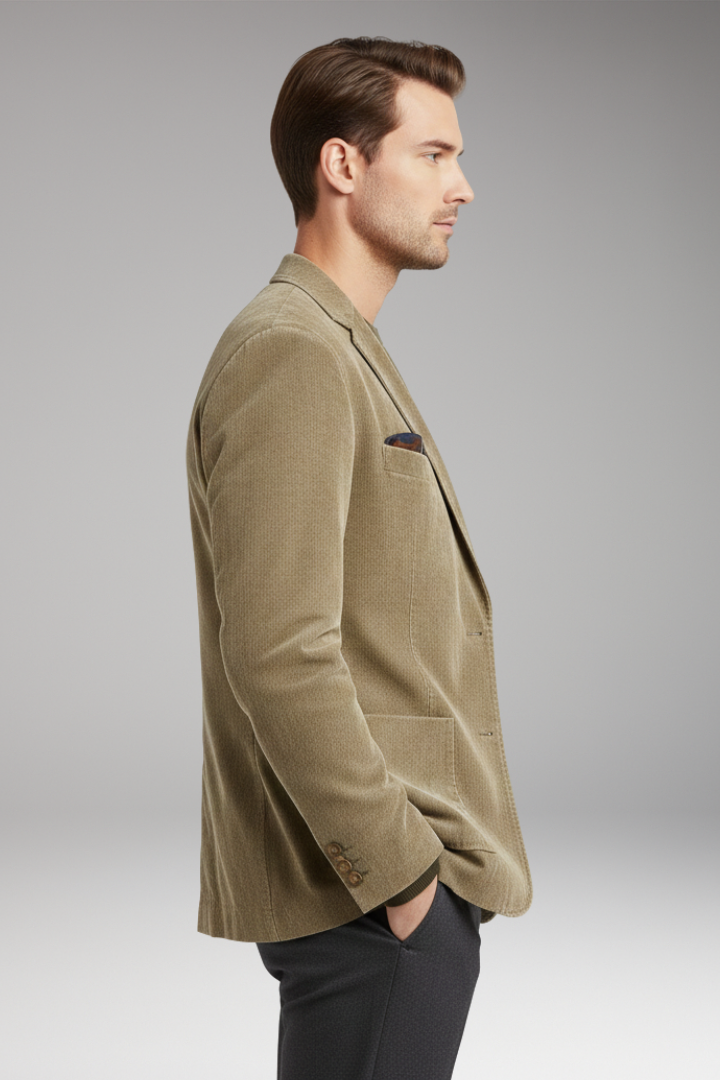 Men's Jacket with Notched Lapels and Two-Button Closure