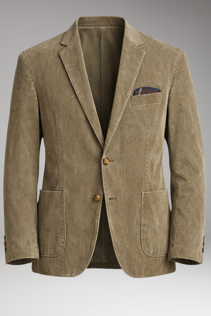 Men's Jacket with Notched Lapels and Two-Button Closure