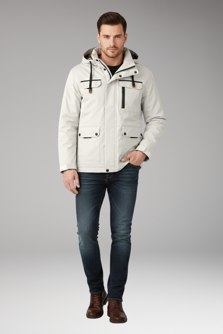 Men's Jacket with Stand Collar and Full Zip