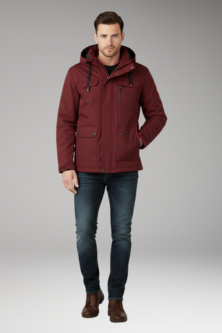 Men's Jacket with Stand Collar and Full Zip