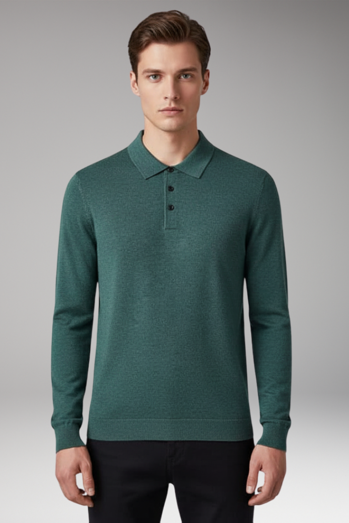 Men's Polo Shirt with Button Placket and Ribbed Collar