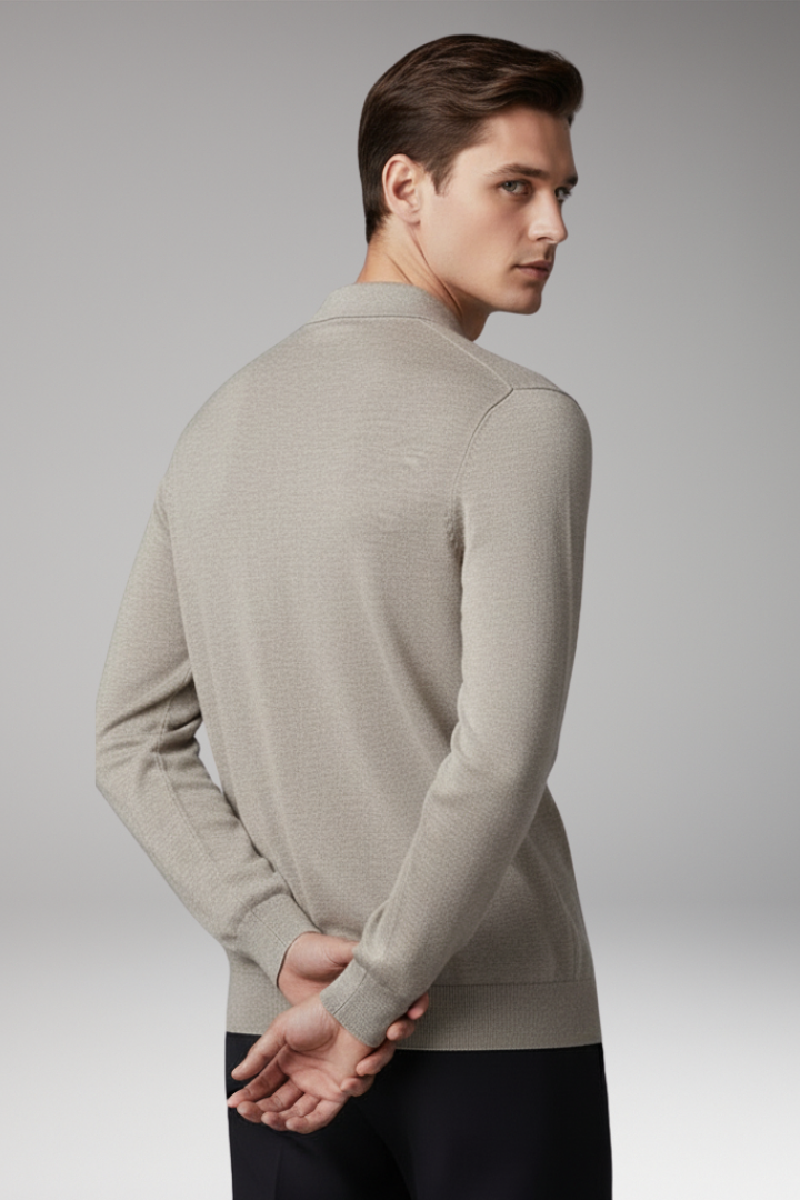 Men's Polo Shirt with Button Placket and Ribbed Collar