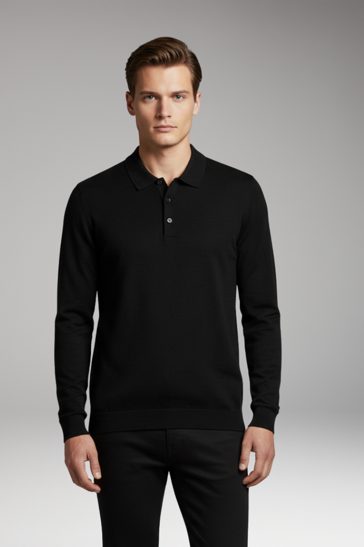 Men's Polo Shirt with Button Placket and Ribbed Collar