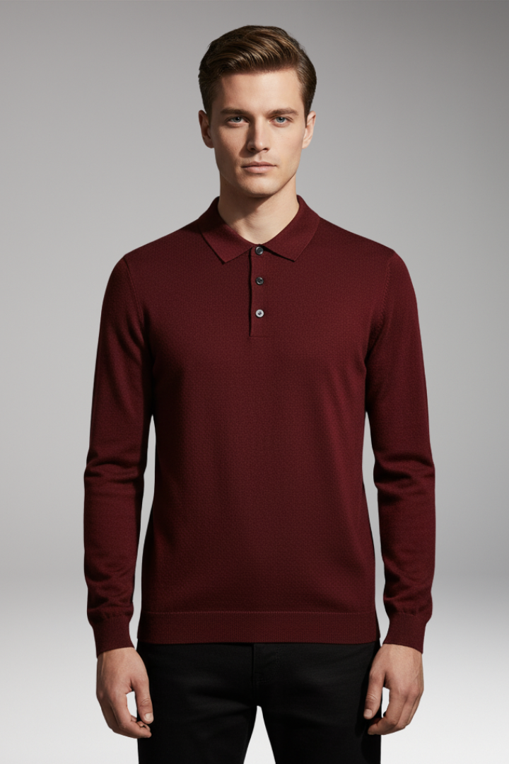 Men's Polo Shirt with Button Placket and Ribbed Collar