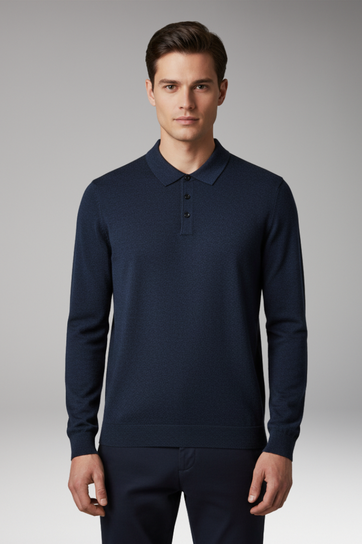 Men's Polo Shirt with Button Placket and Ribbed Collar
