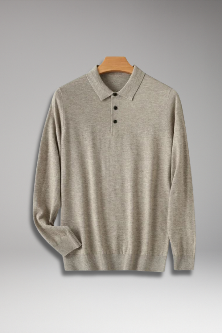 Men's Polo Shirt with Button Placket and Ribbed Collar