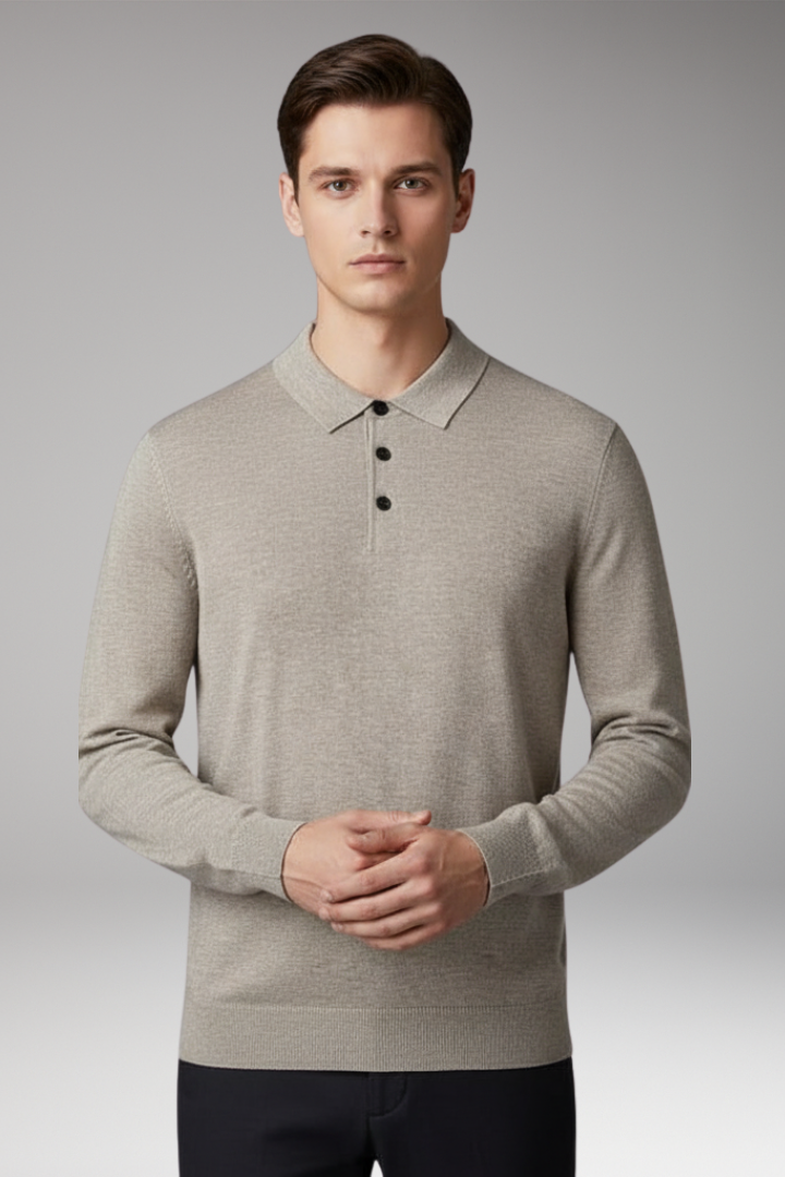 Men's Polo Shirt with Button Placket and Ribbed Collar