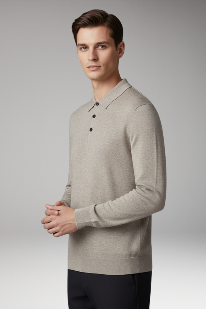 Men's Polo Shirt with Button Placket and Ribbed Collar