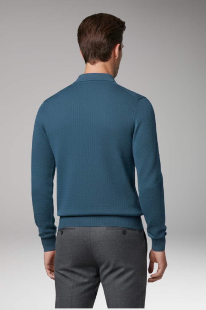 Men's Polo Shirt with Buttoned Collar and Long Sleeves