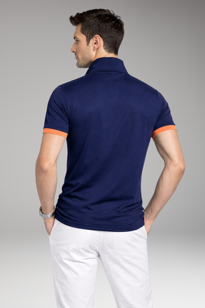 Men's Polo Shirt with Contrasting Collar and Buttoned Placket