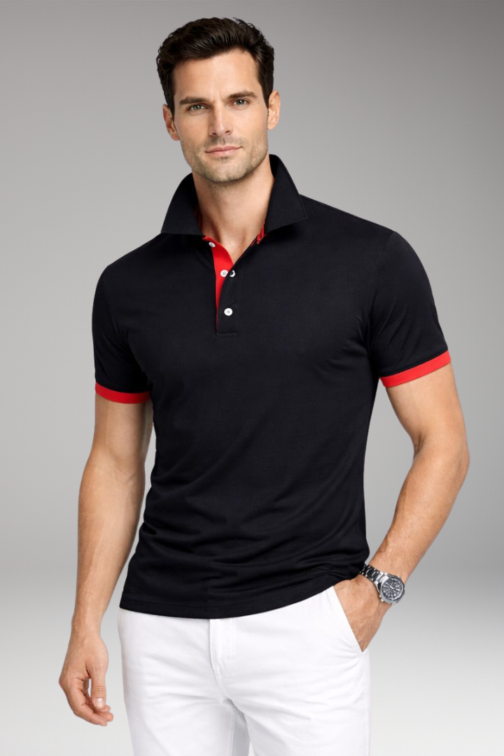 Men's Polo Shirt with Contrasting Collar and Buttoned Placket