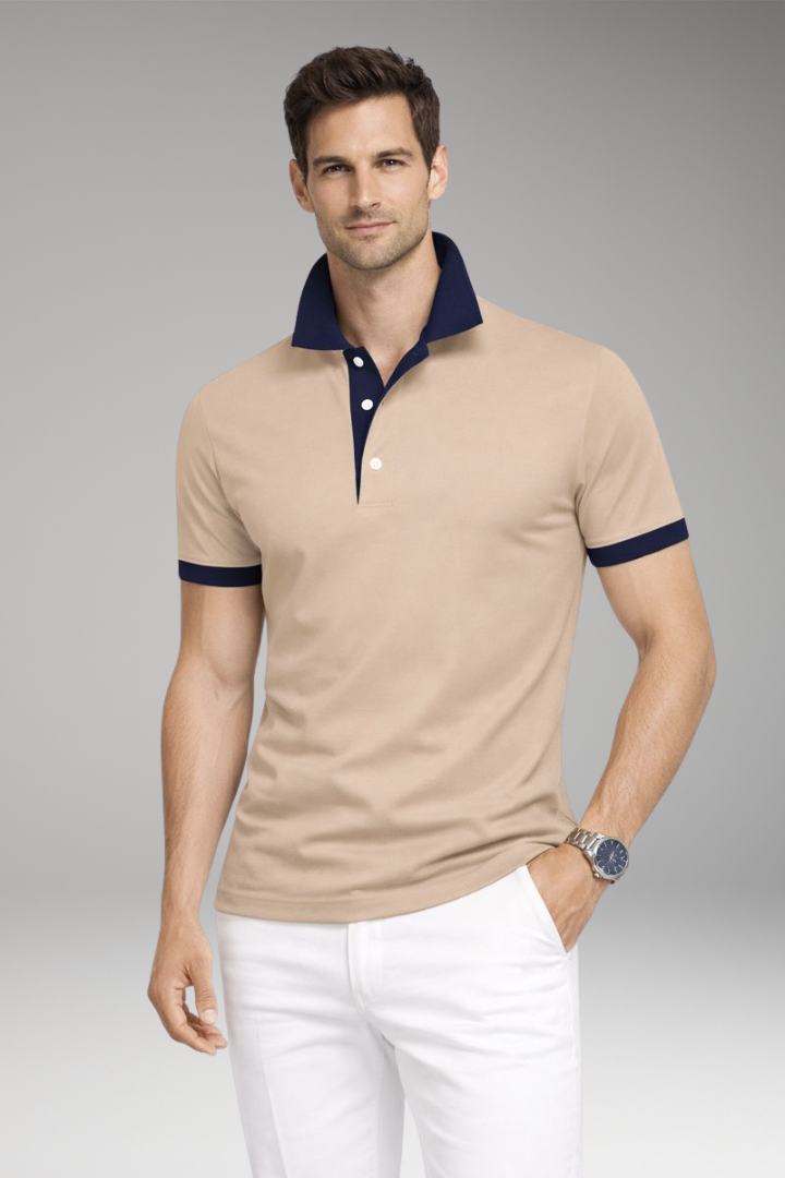 Men's Polo Shirt with Contrasting Collar and Buttoned Placket