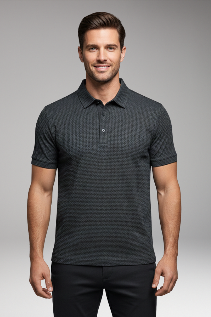Men's Polo Shirt with Short Sleeves and Button Neckline