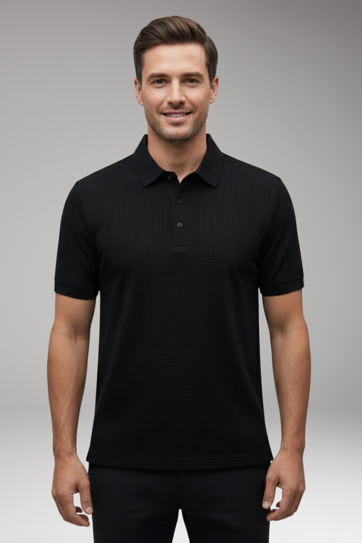 Men's Polo Shirt with Short Sleeves and Button Neckline