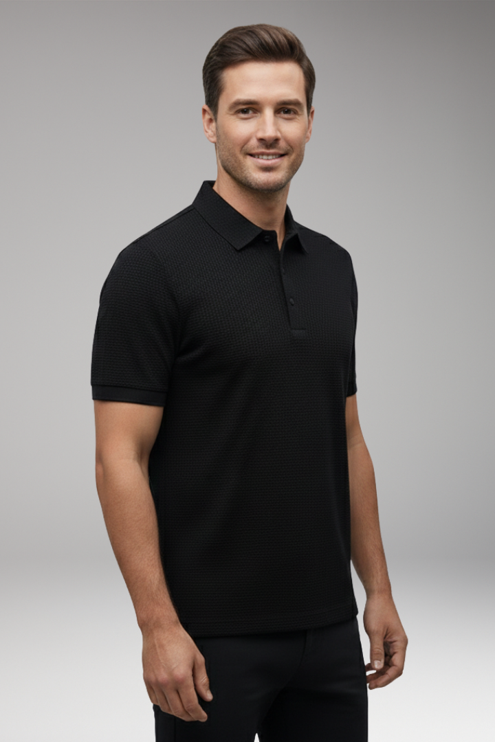 Men's Polo Shirt with Short Sleeves and Button Neckline