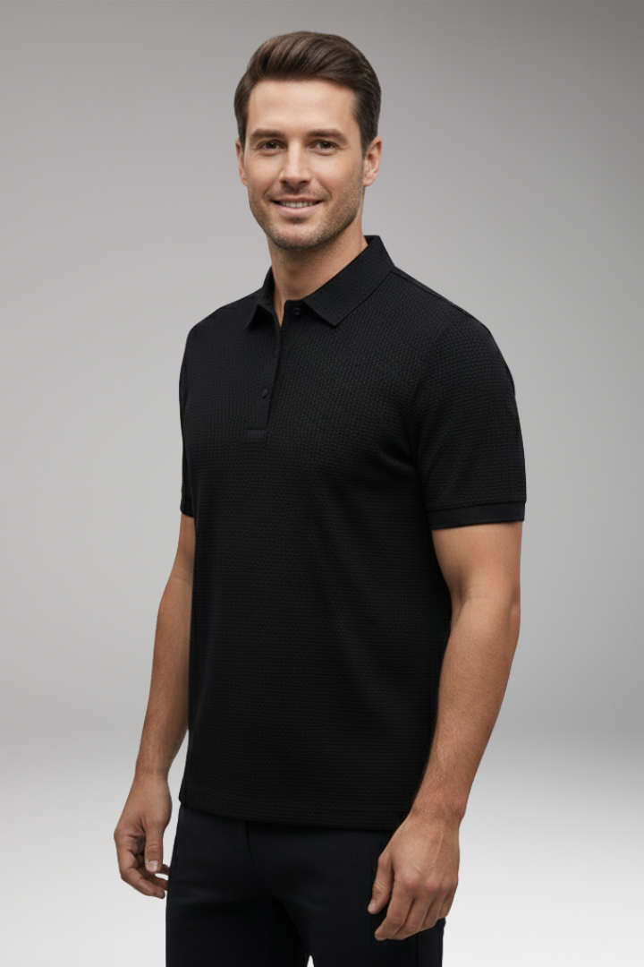 Men's Polo Shirt with Short Sleeves and Button Neckline