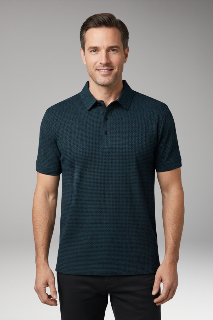 Men's Polo Shirt with Short Sleeves and Button Neckline