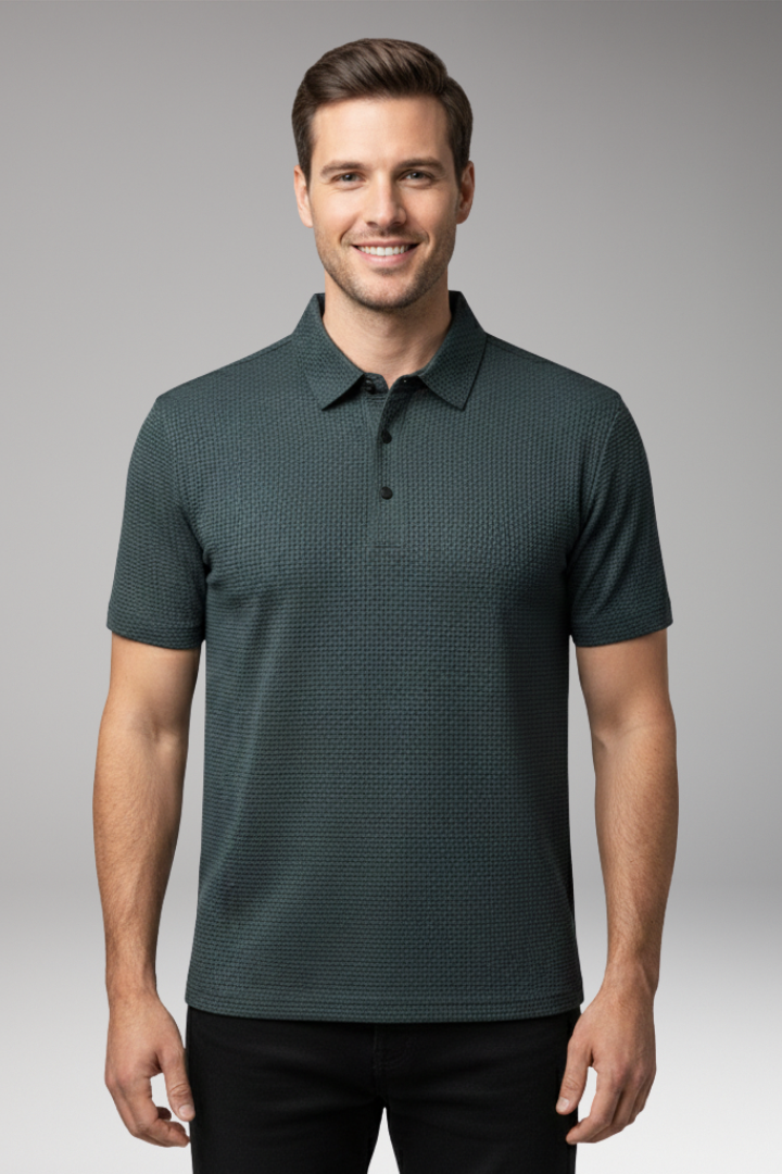 Men's Polo Shirt with Short Sleeves and Button Neckline
