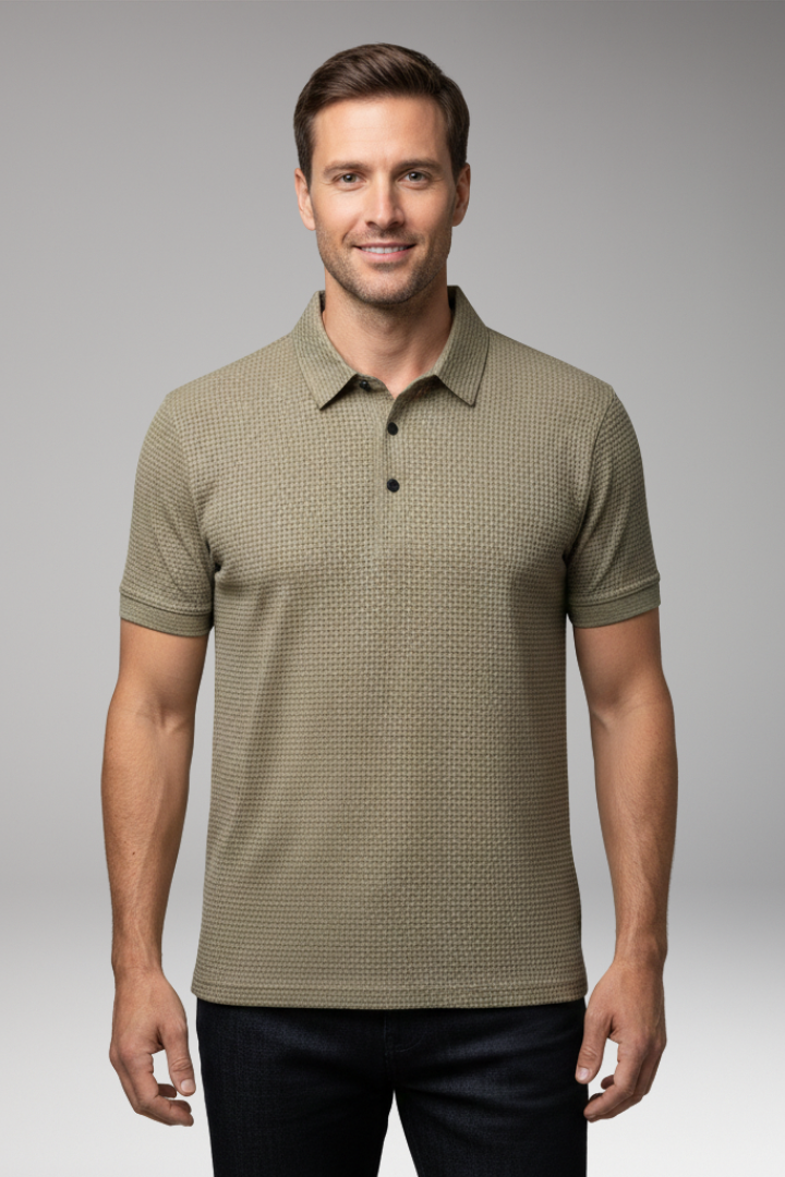 Men's Polo Shirt with Short Sleeves and Button Neckline