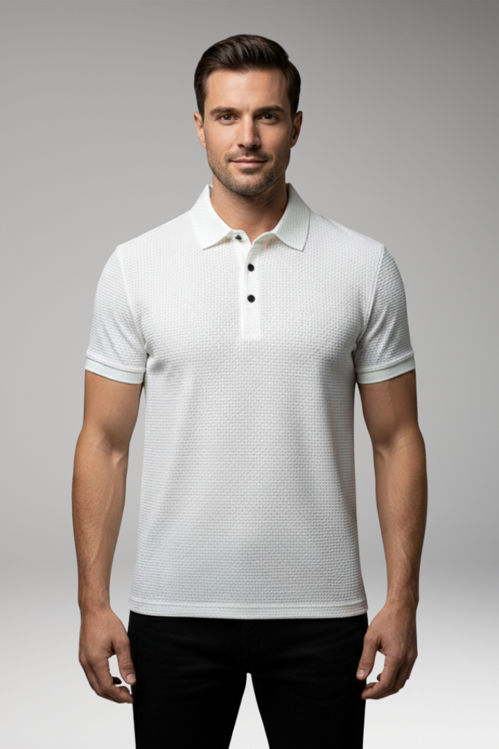Men's Polo Shirt with Short Sleeves and Button Neckline