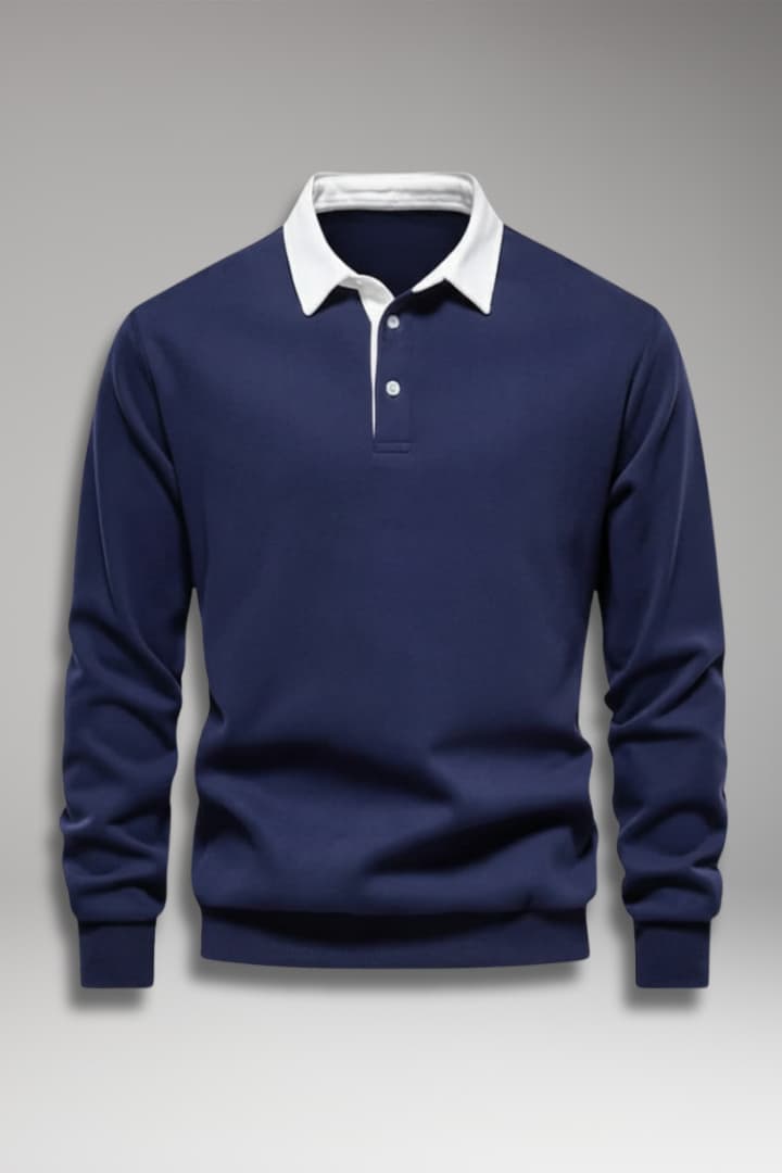 Men's Polo Sweater with Turn-Down Collar and Long Sleeves