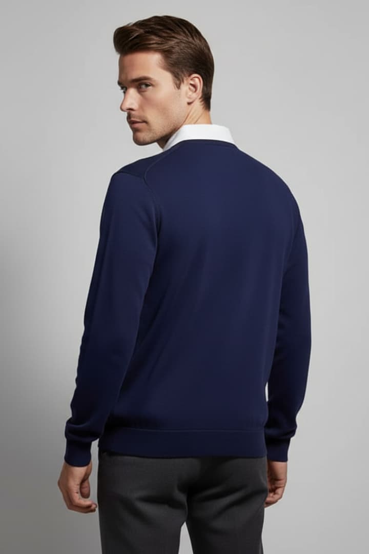 Men's Polo Sweater with Turn-Down Collar and Long Sleeves