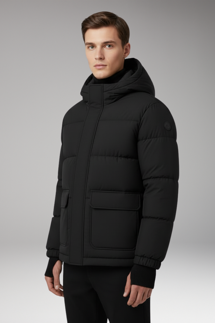 Men's Puffer Jacket with Hood and Insulated Padding