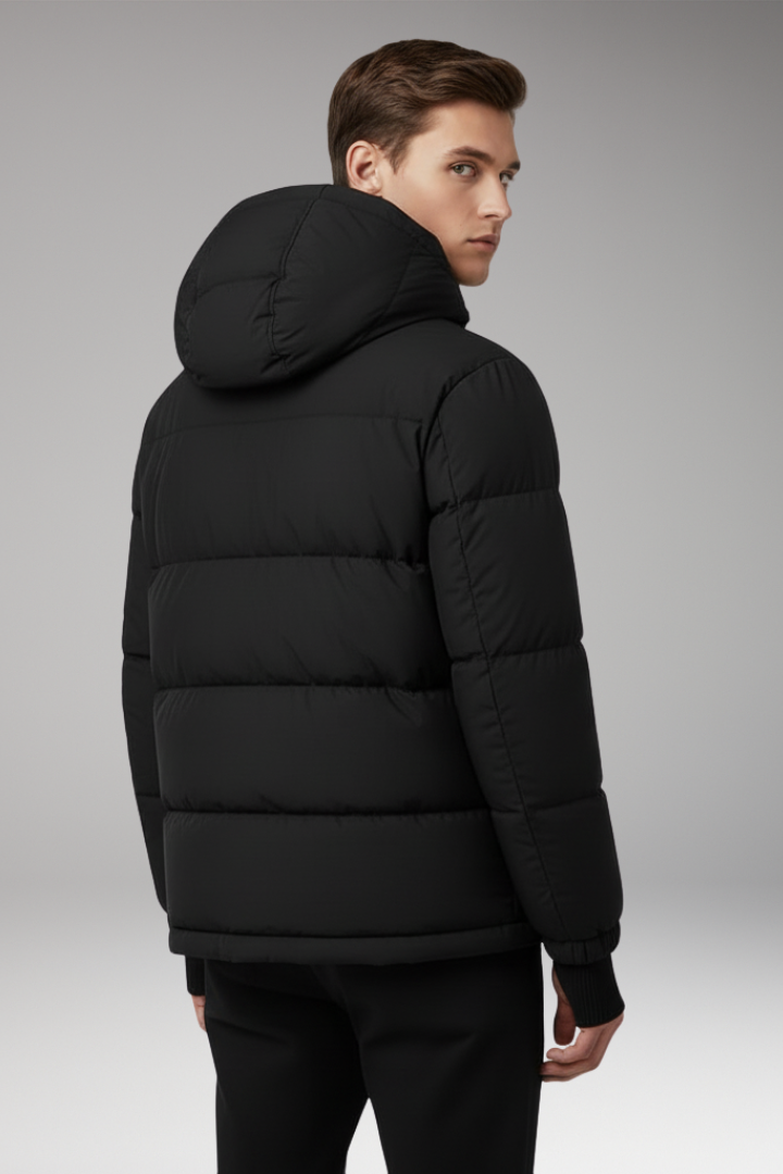 Men's Puffer Jacket with Hood and Insulated Padding