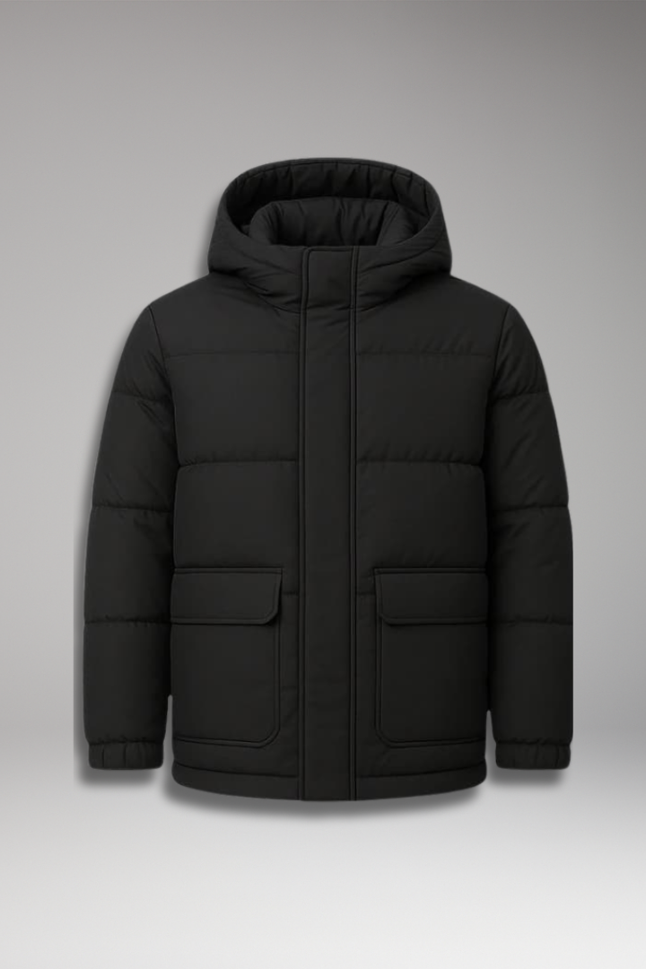 Men's Puffer Jacket with Hood and Insulated Padding