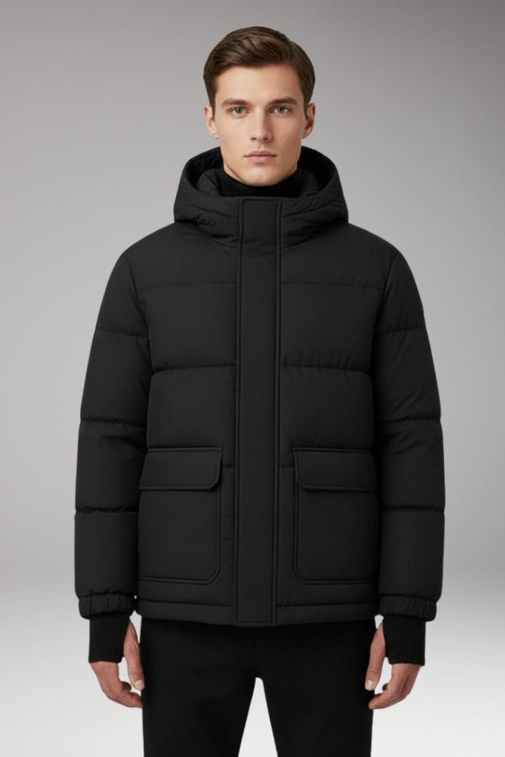 Men's Puffer Jacket with Hood and Insulated Padding