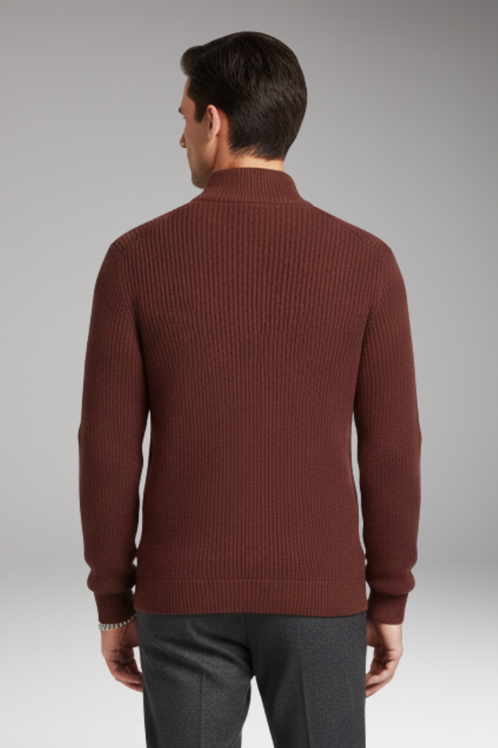Men's Pullover with Half-Zip Neckline and Ribbed Texture