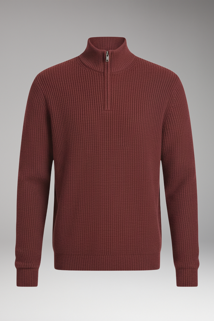Men's Pullover with Half-Zip Neckline and Ribbed Texture