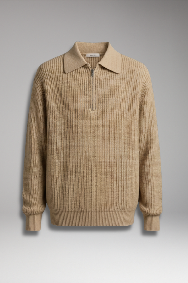 Men's Quarter-Zip Sweater with Jacquard Knit and Straight Fit