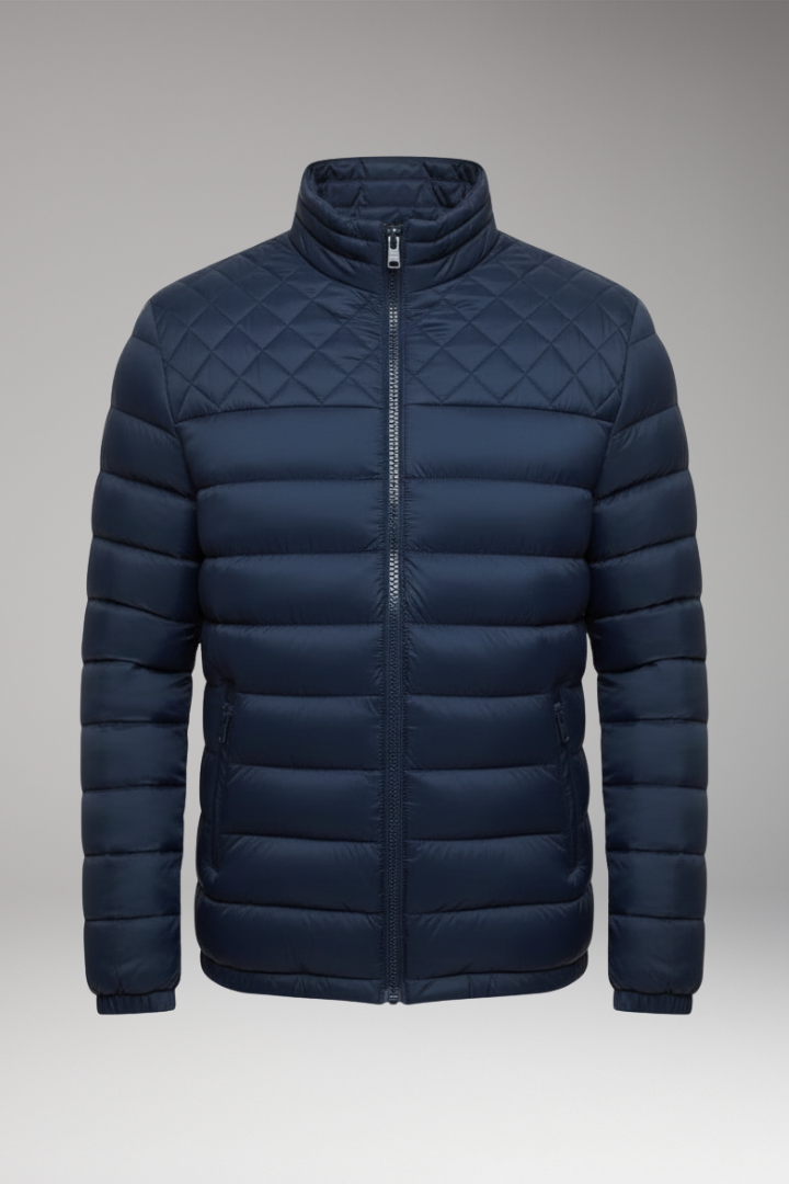Men's Quilted Jacket with Hood and Textured Outer Layer