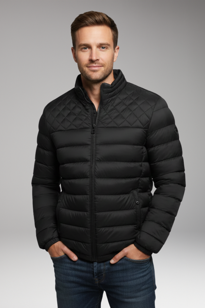 Men's Quilted Jacket with Hood and Textured Outer Layer