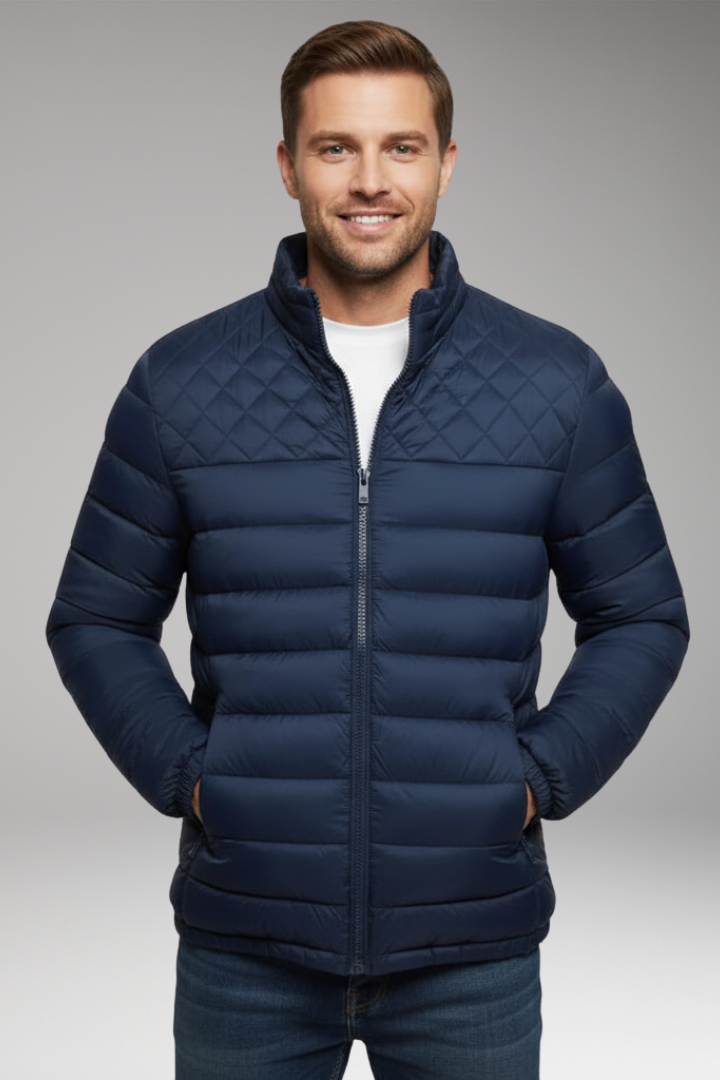 Men's Quilted Jacket with Hood and Textured Outer Layer